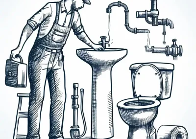 Dibujo de Plomero reparando baño